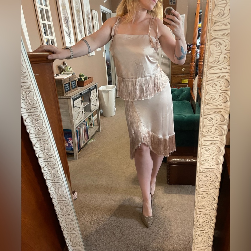 Bailey 44 Champagne Satin Tassels 2 piece Dress